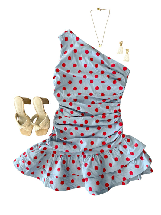 Blue/Red Polka Dot Mini