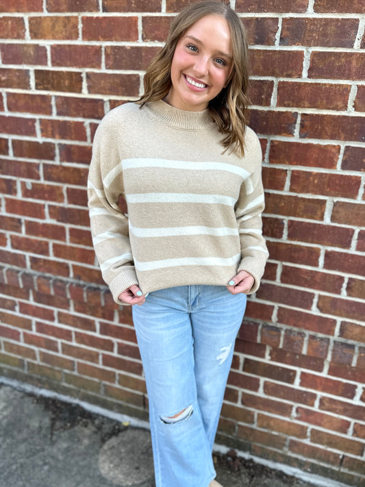 Taupe Cream Stripe Sweater