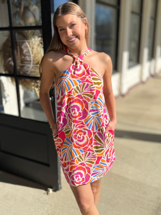 Pink Orange Blue Floral Halter Mini