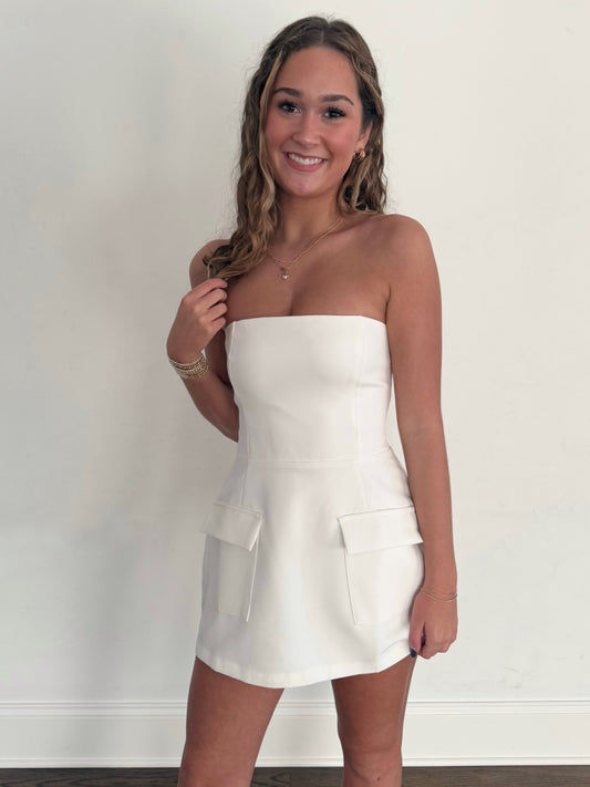 White A-Line Tube Mini Dress