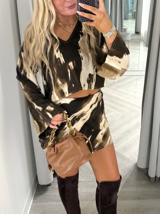 Mocha Swirl V-Neck Top