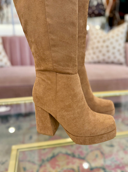 Camel Mid Calf Platform Boot