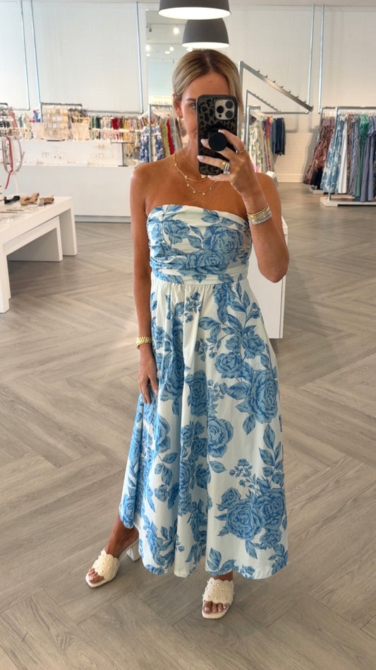 Blue Blossom Strapless Maxi