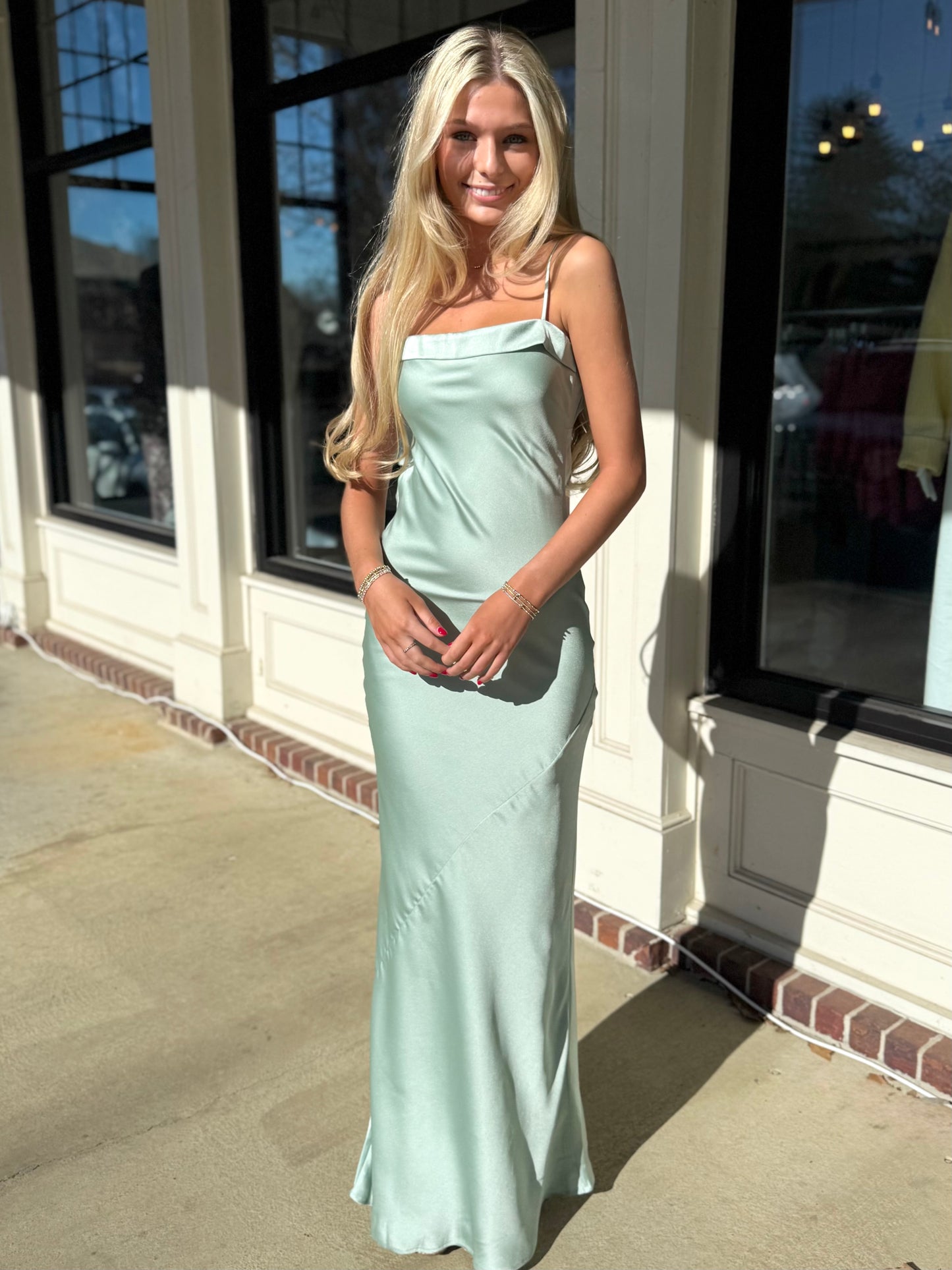 Kelly Sage Satin Maxi Dress
