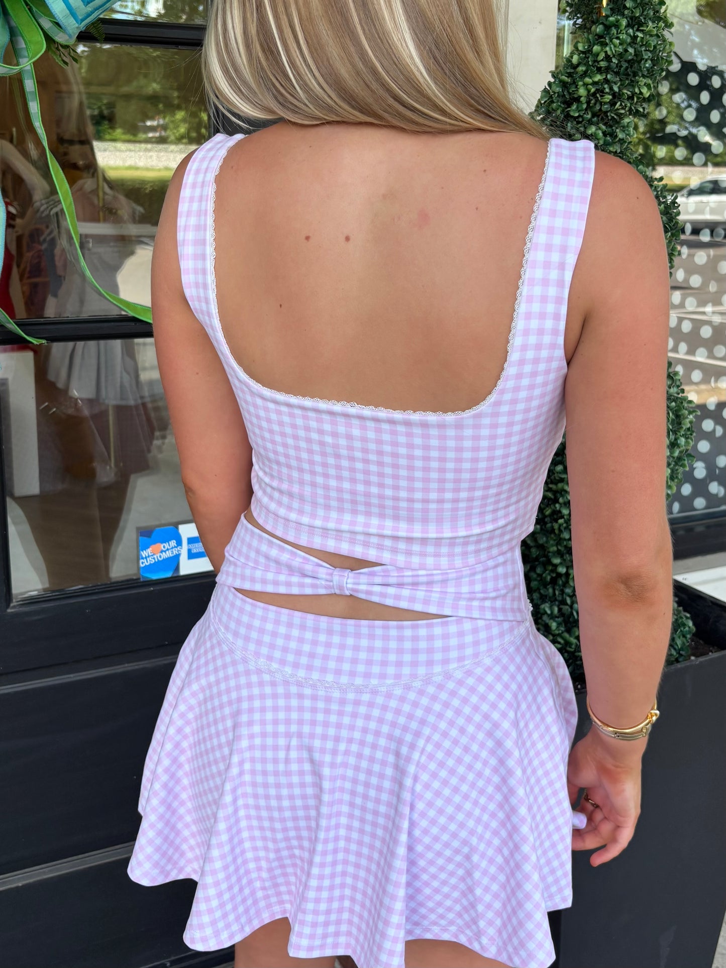 Pink Gingham Lace Trim Skort