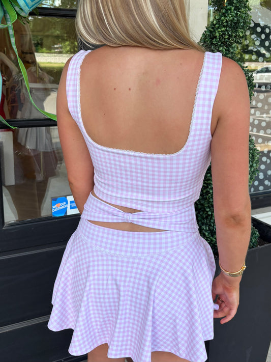 Pink Gingham Lace Trim Skort