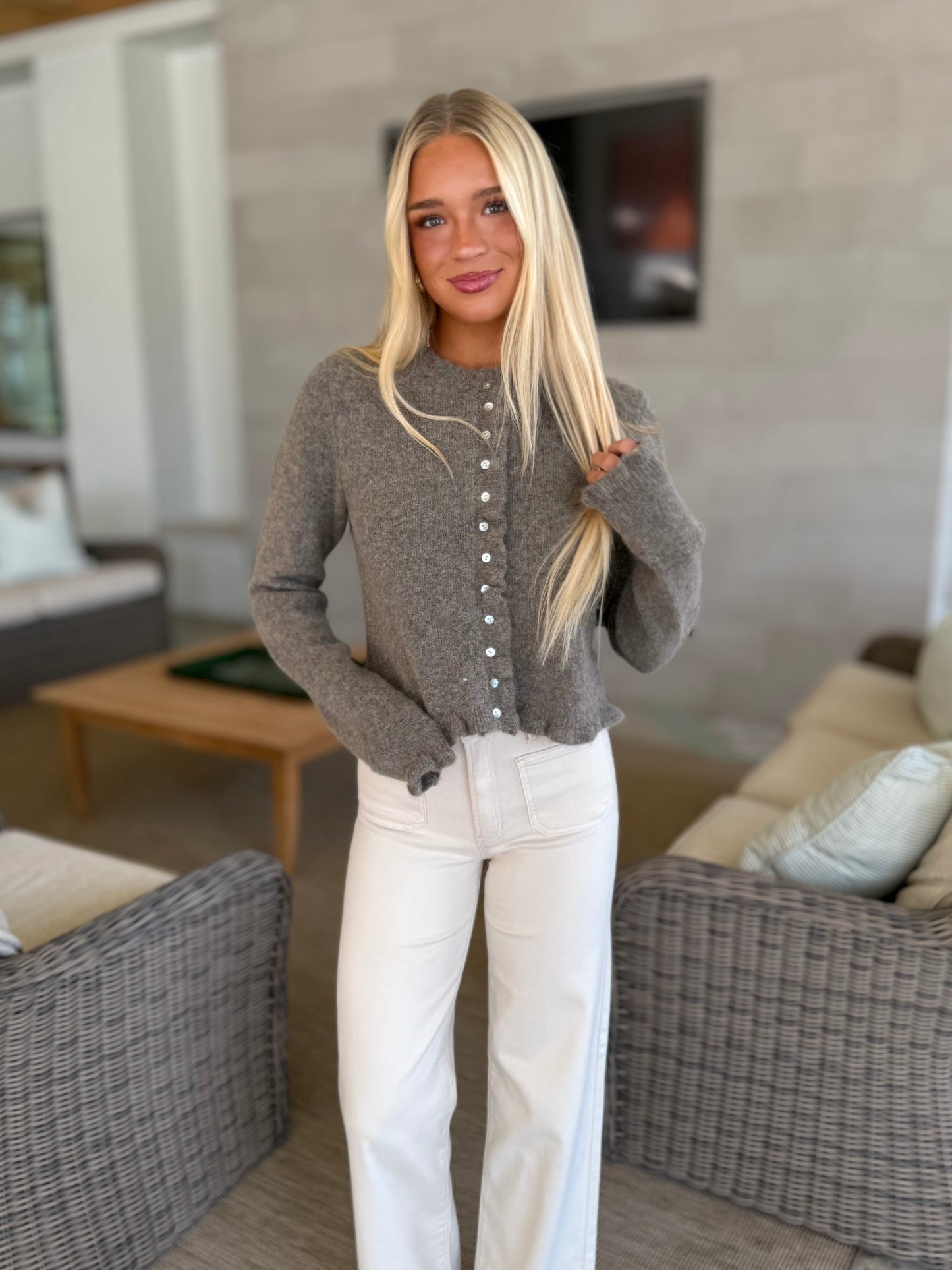 Dk. Mocha Ruffled Cardigan