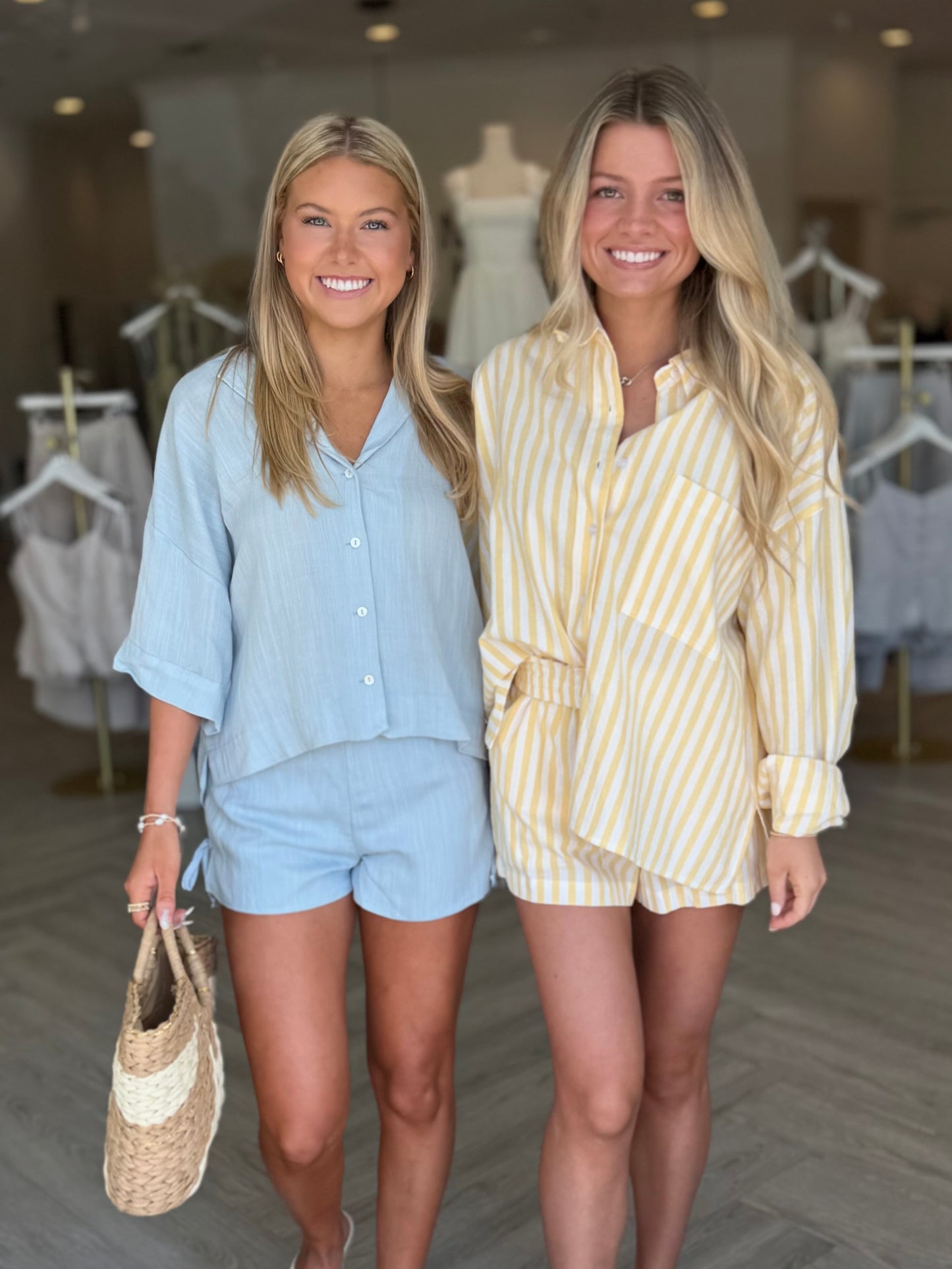 Blue Button Oversized Crop
