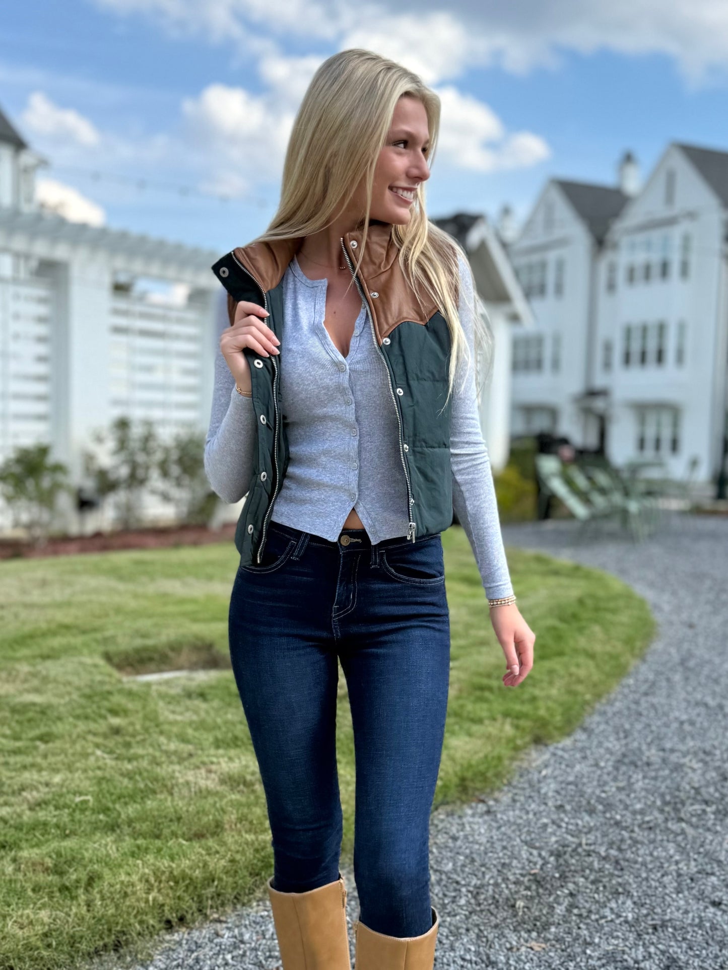 Hunter Green Leather Contrast vest
