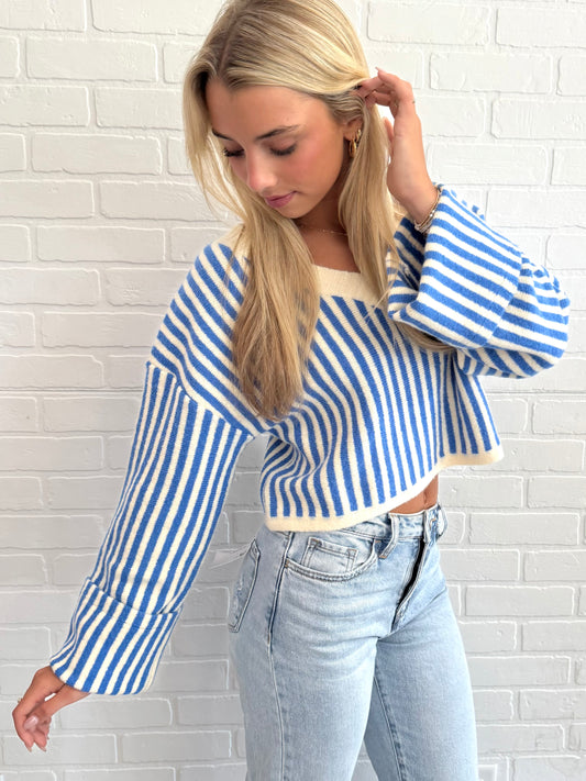 Blue Stripe Cropped Sweater