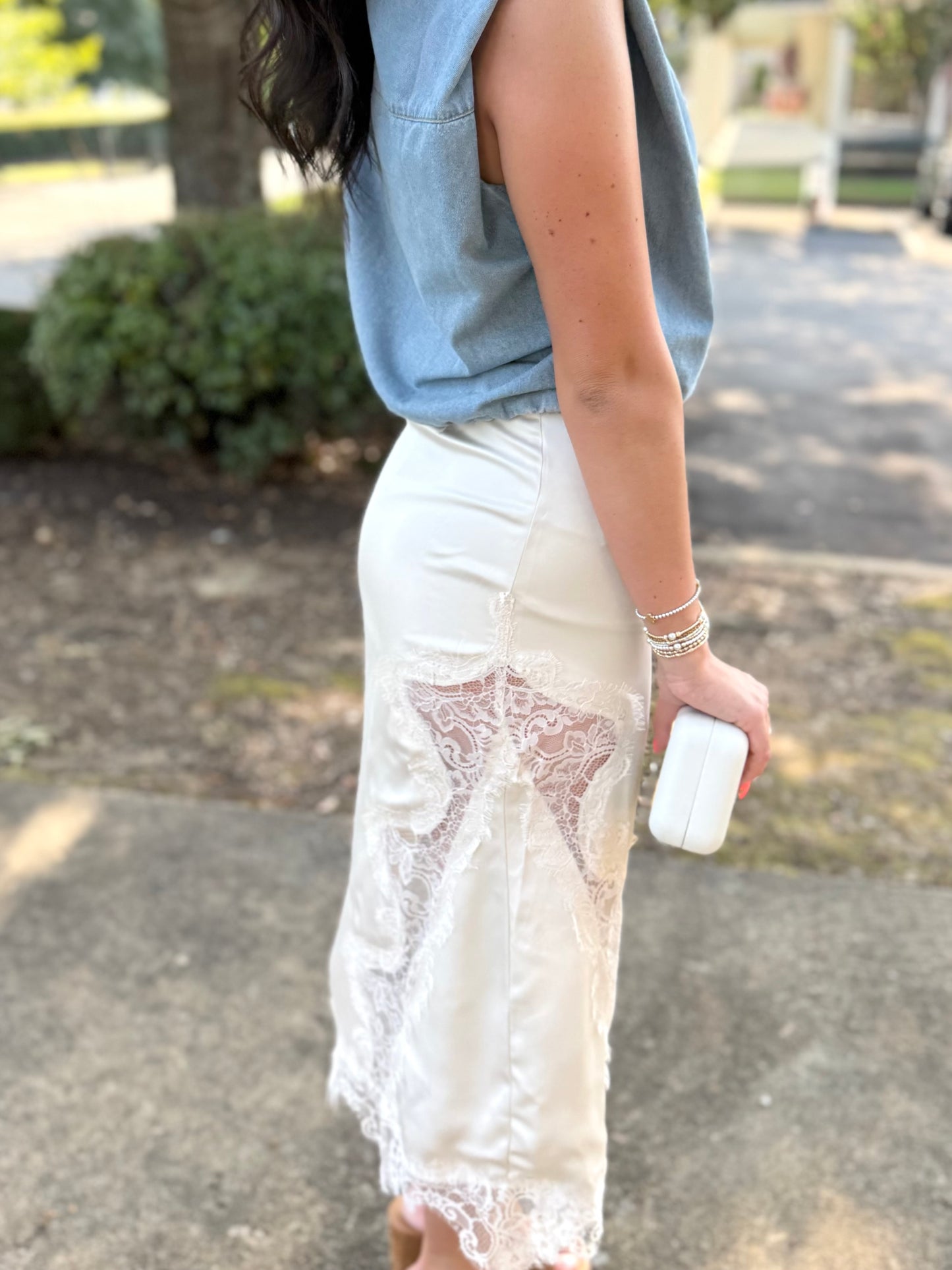 Cream Lace Midi Skirt