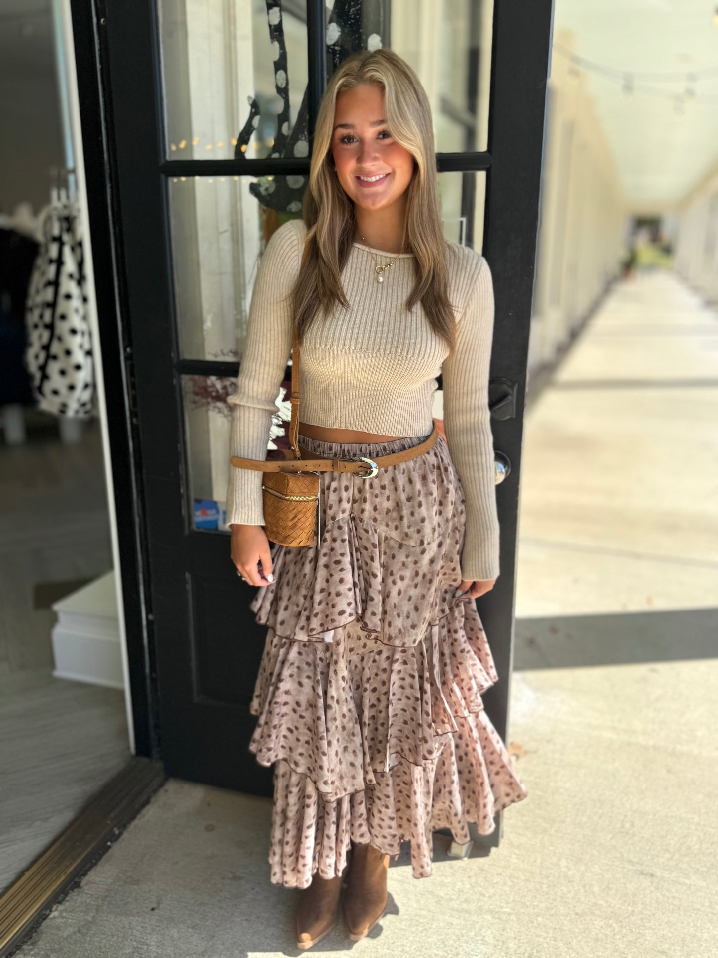 Desert Brown Tiered Maxi Skirt