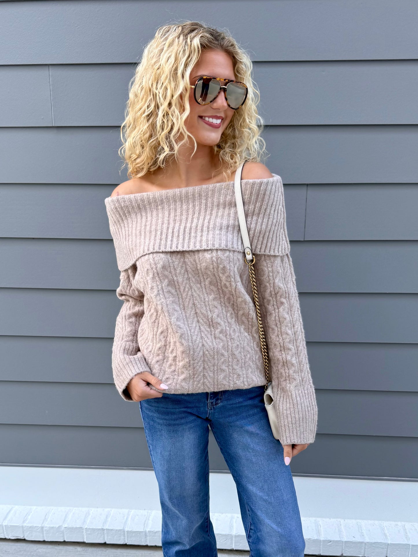 Tan O/S Cable Sweater
