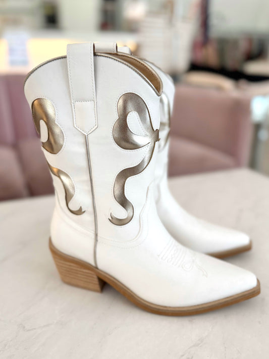 White Gold Western Bow Booties