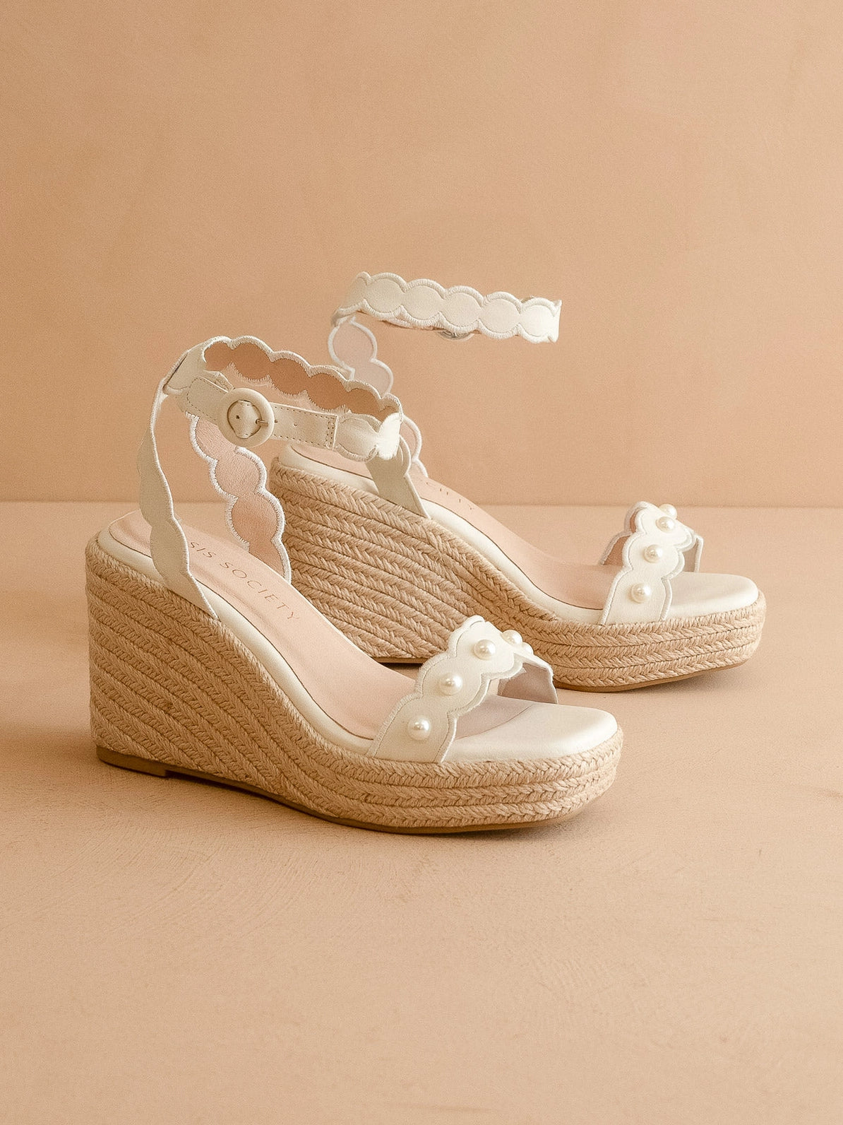 Catalina White Scalloped Summer Wedge