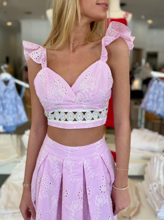 Pink Eyelet Ruffle Top