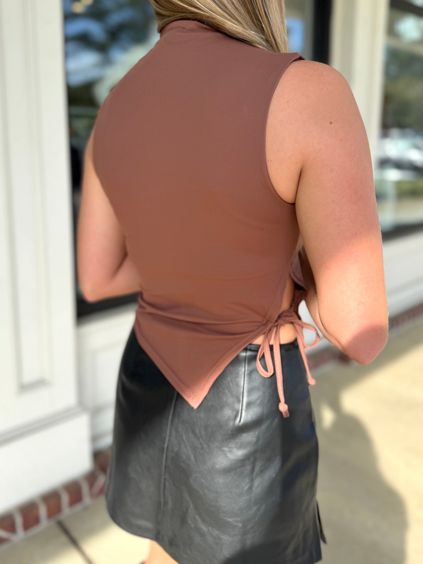 Brown Asym. Mock Neck