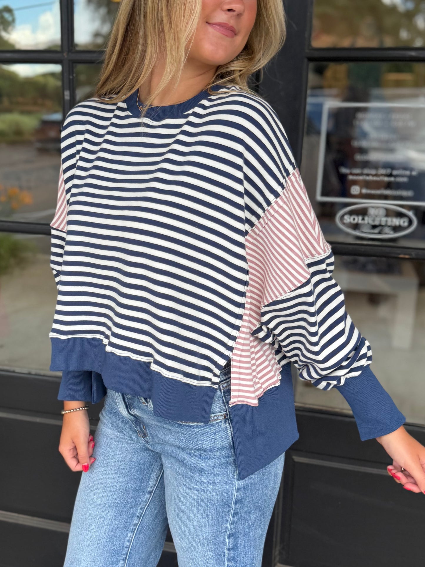 Navy/White Stripe Sweatshirt