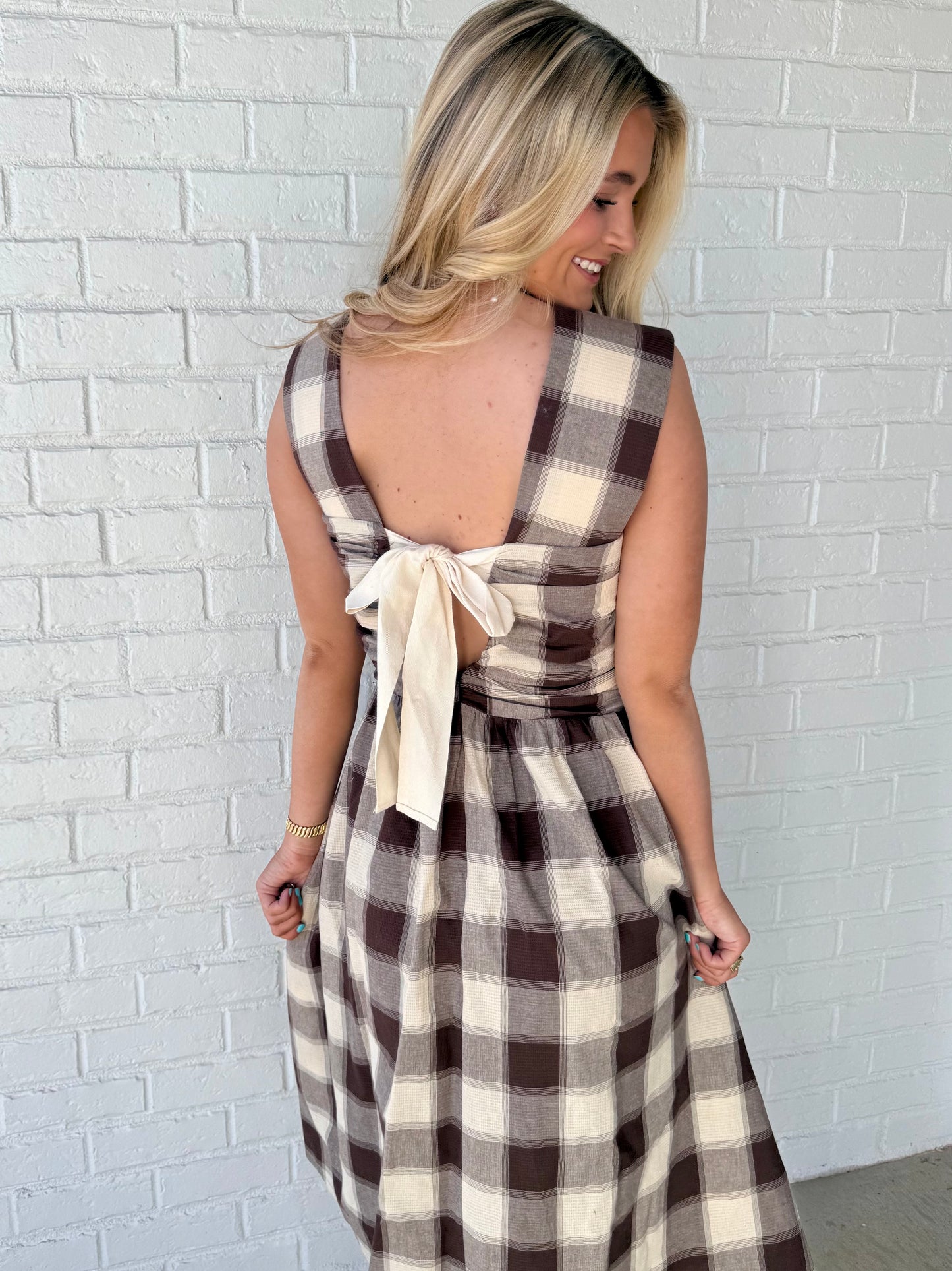 Mocha Check Bow Midi