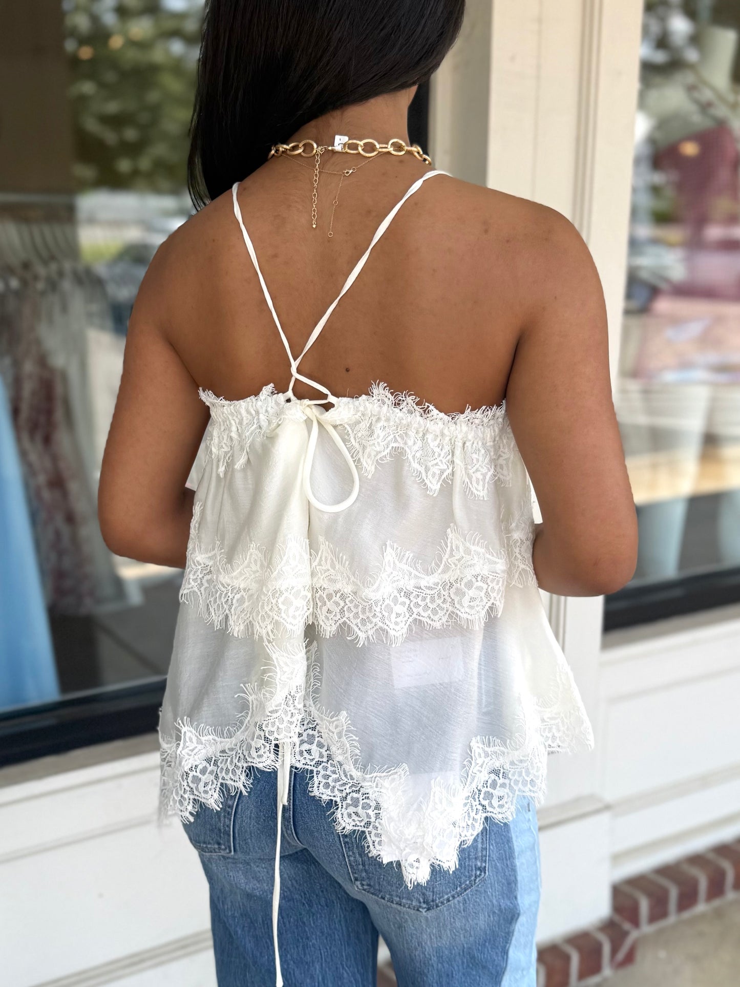 Cream Lace Trim Top
