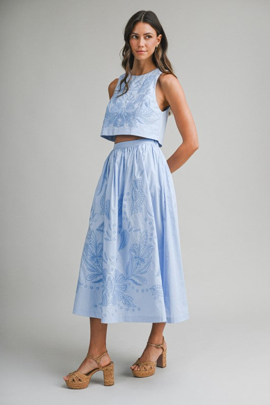 Blue Floral Cutout Top