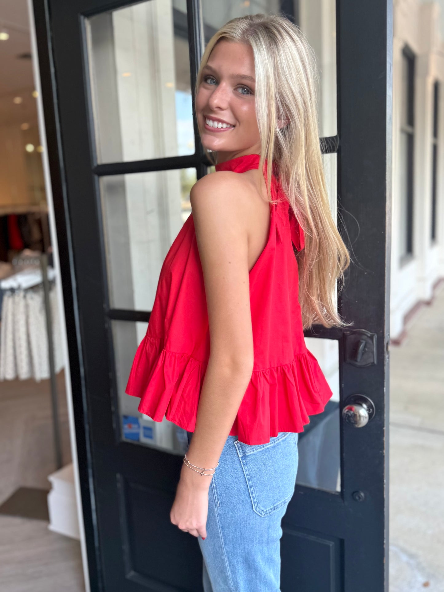 Red Halter Tie Top