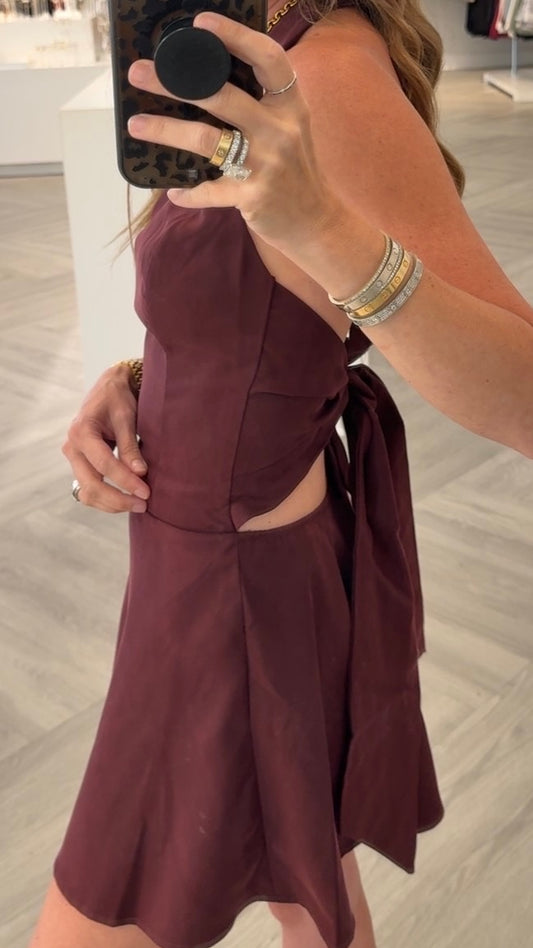 Burgundy Halter Drop Waist Dress