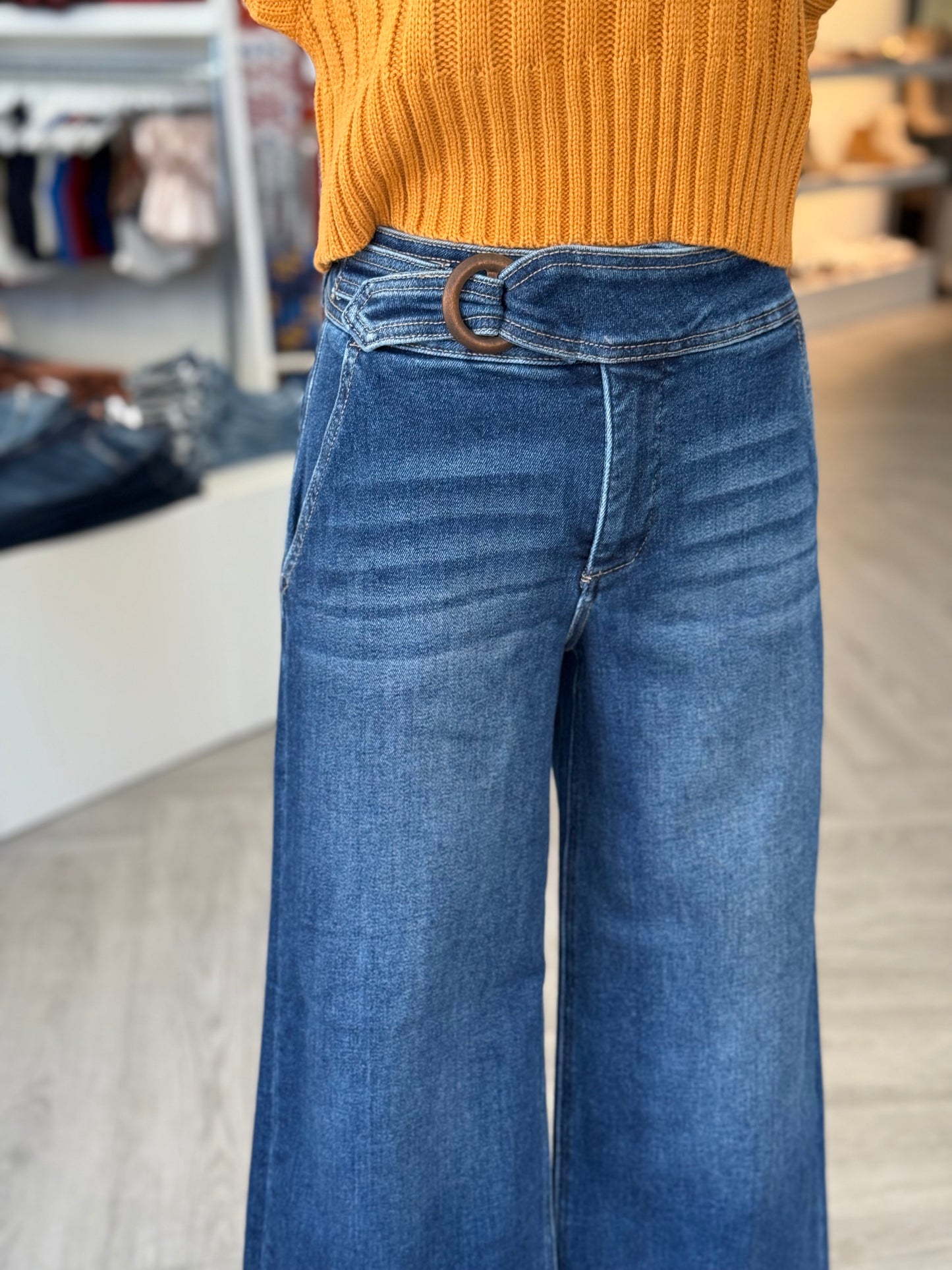 High Rise Wide Leg Belt Jean