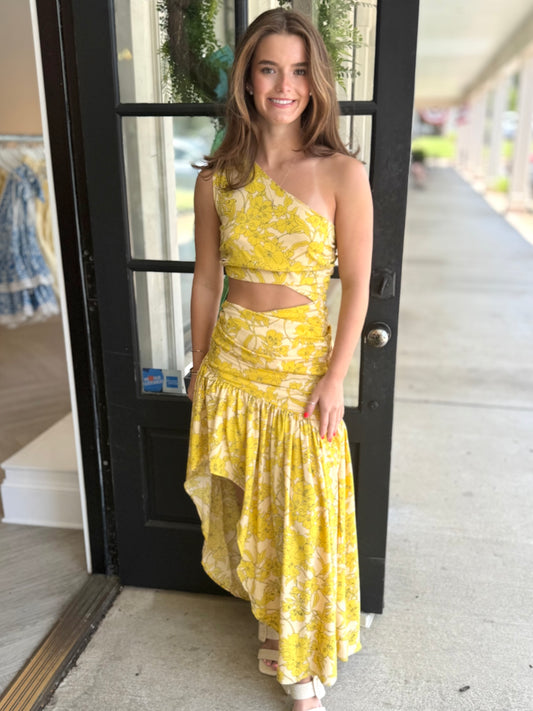 Yellow Multi One Shoulder Maxi
