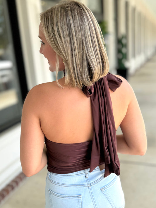 Brown Halter Mock Neck Top