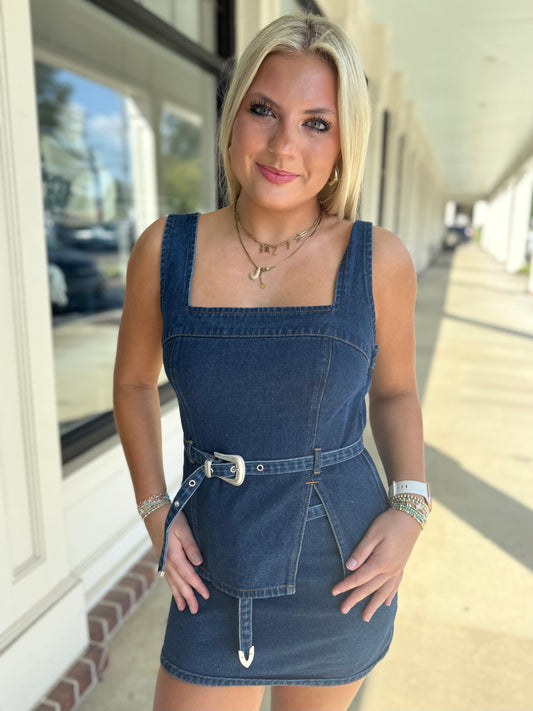 Indigo Buckle Denim Top