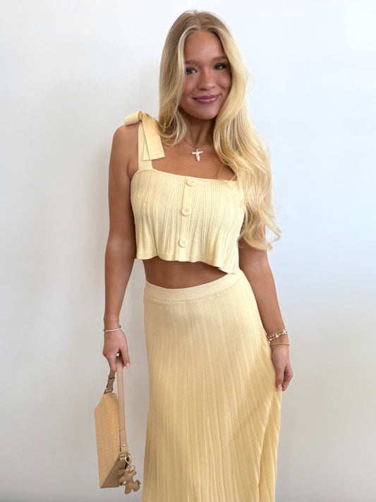 Yellow Pleated Knit Top