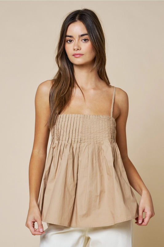 Lt. Taupe Pleat Flowy Tank