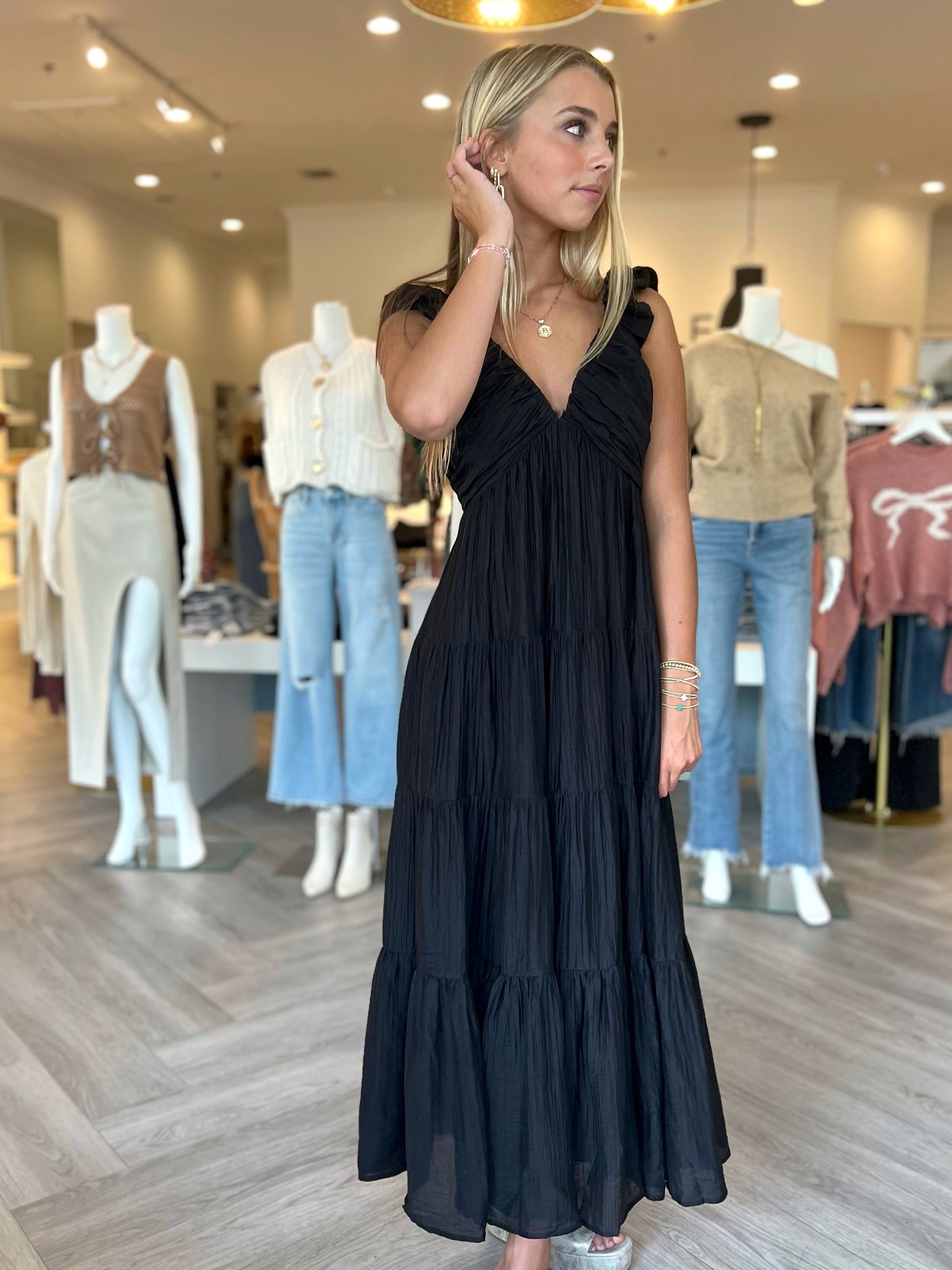 Black Tiered Sleeveless Maxi