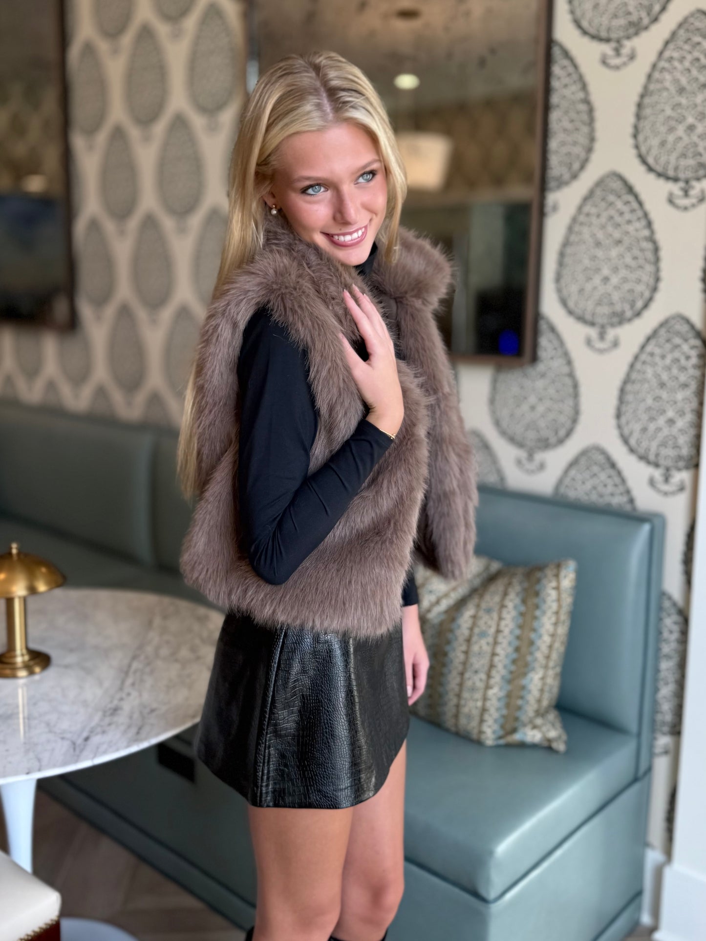 Brown Cropped Fur Vest