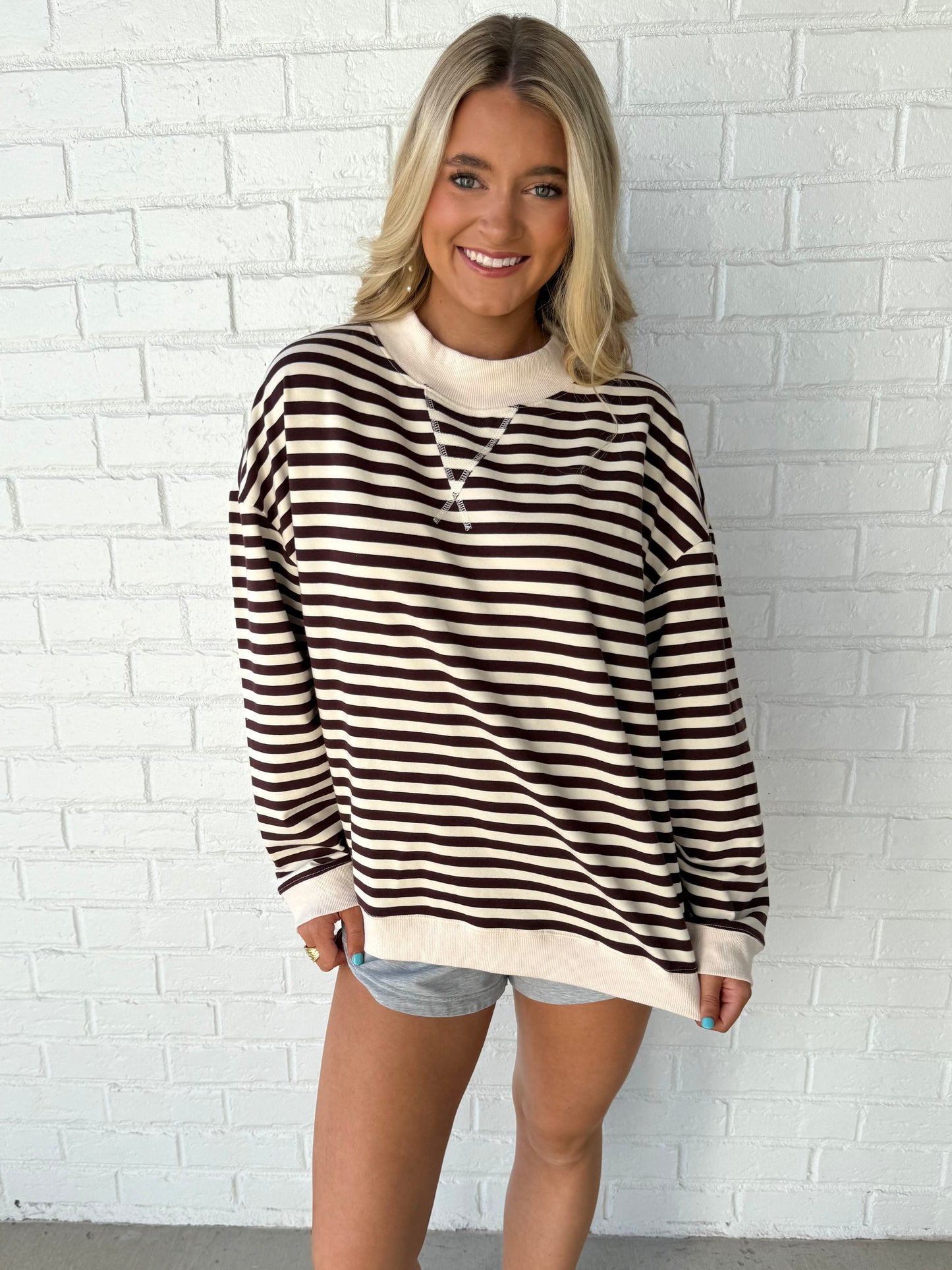Chocolate Stripe Mock Neck Lounge