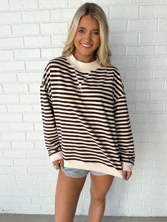 Chocolate Stripe Mock Neck Lounge