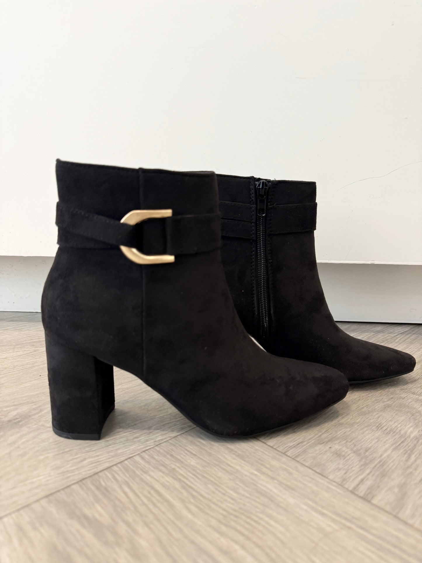 Black Gold Buckle Bootie