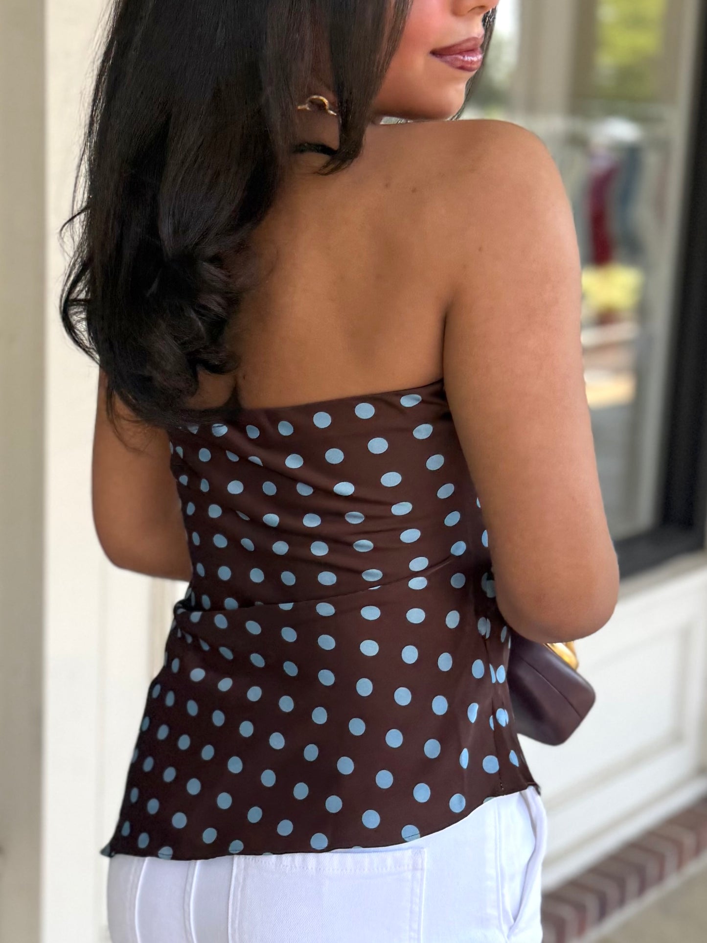 Brown/Blue Polka Dot Top