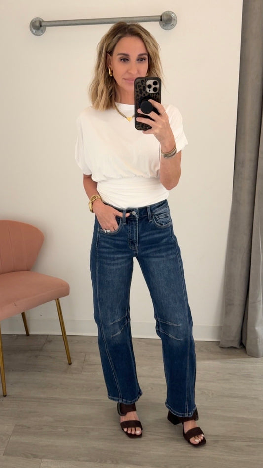 Dark Wash Barrel Stitch Jean
