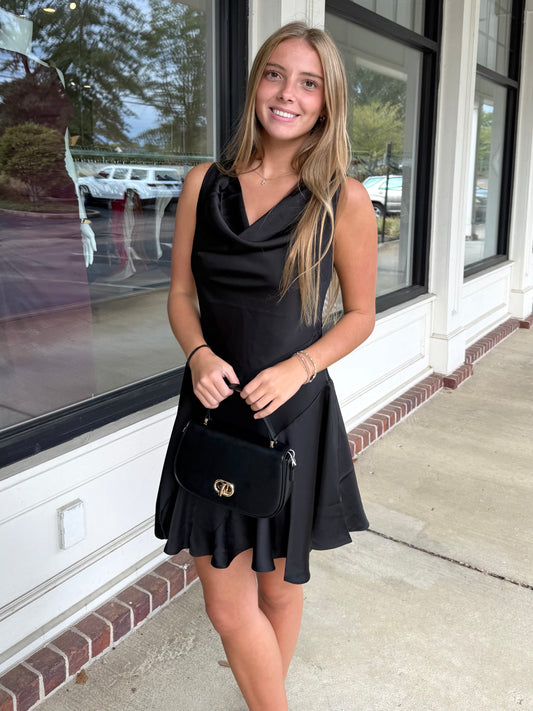 Black Drape Neck Dress