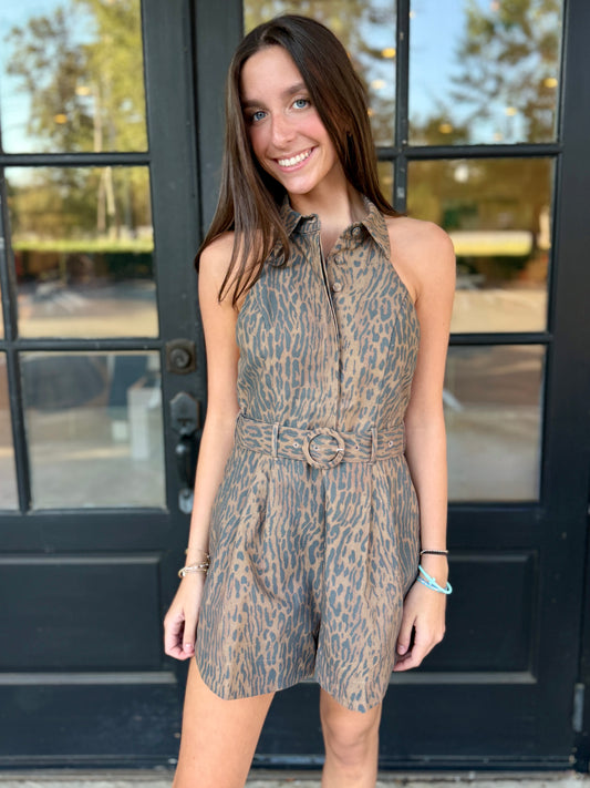 Brown Leopard Halter Romper