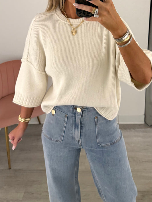 Quater Sleeve Ribbed Sweater