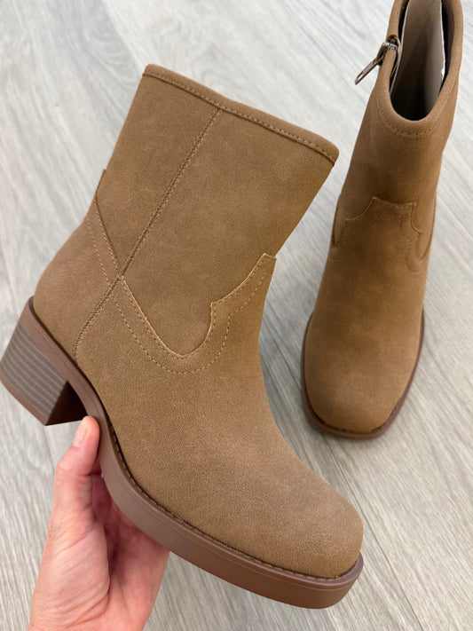 Block Heel Ankle Boot in Taupe