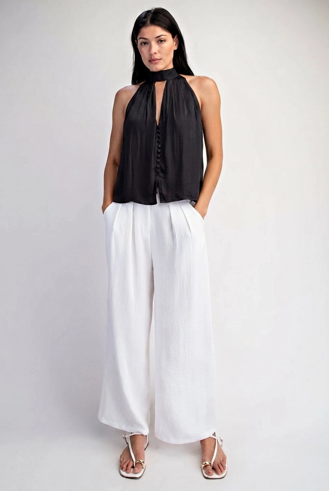Black Tie Neck Sash Top