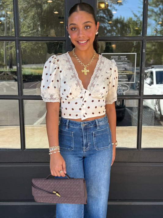 Champagne Polka Dot Lace Top