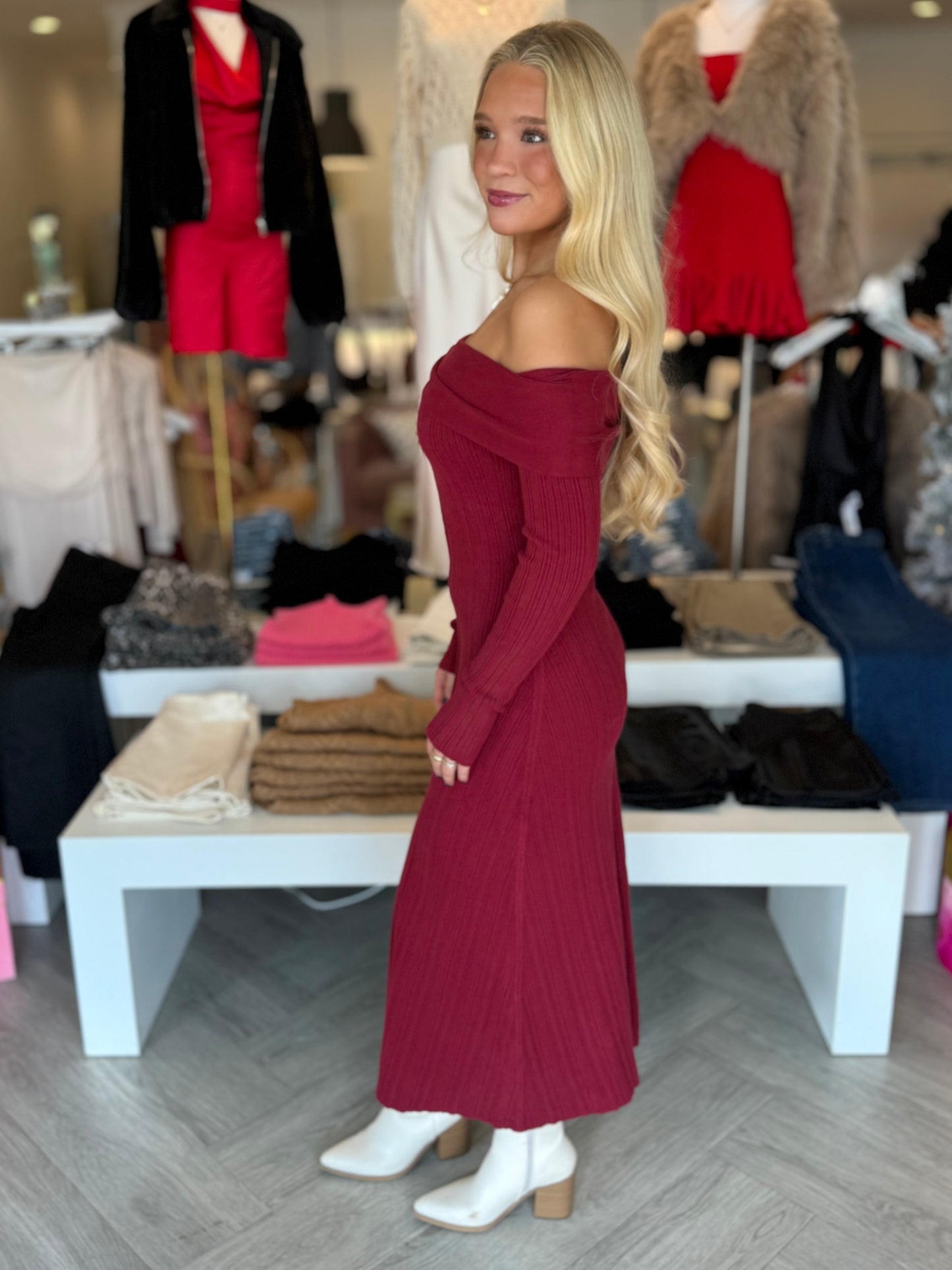 Burgundy Ribbed Sweater Dress