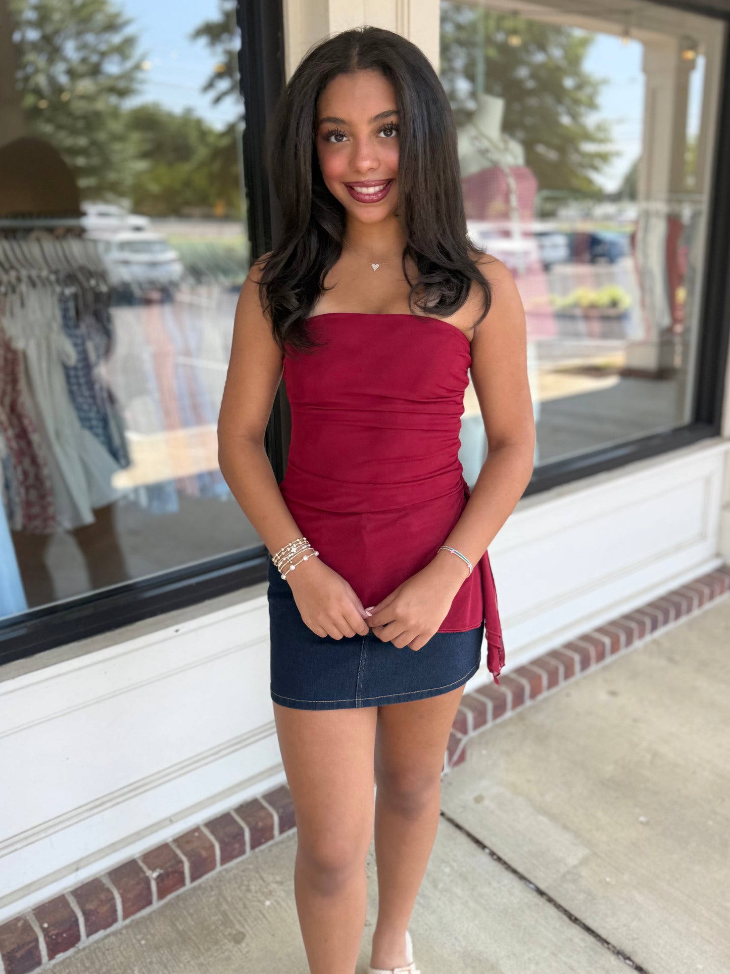 Crimson Drape Tube Top