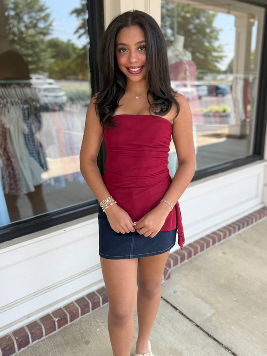Crimson Drape Tube Top