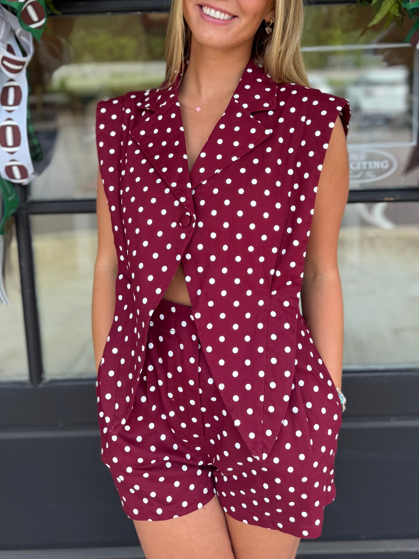Maroon Polka Dot Tailored Romper